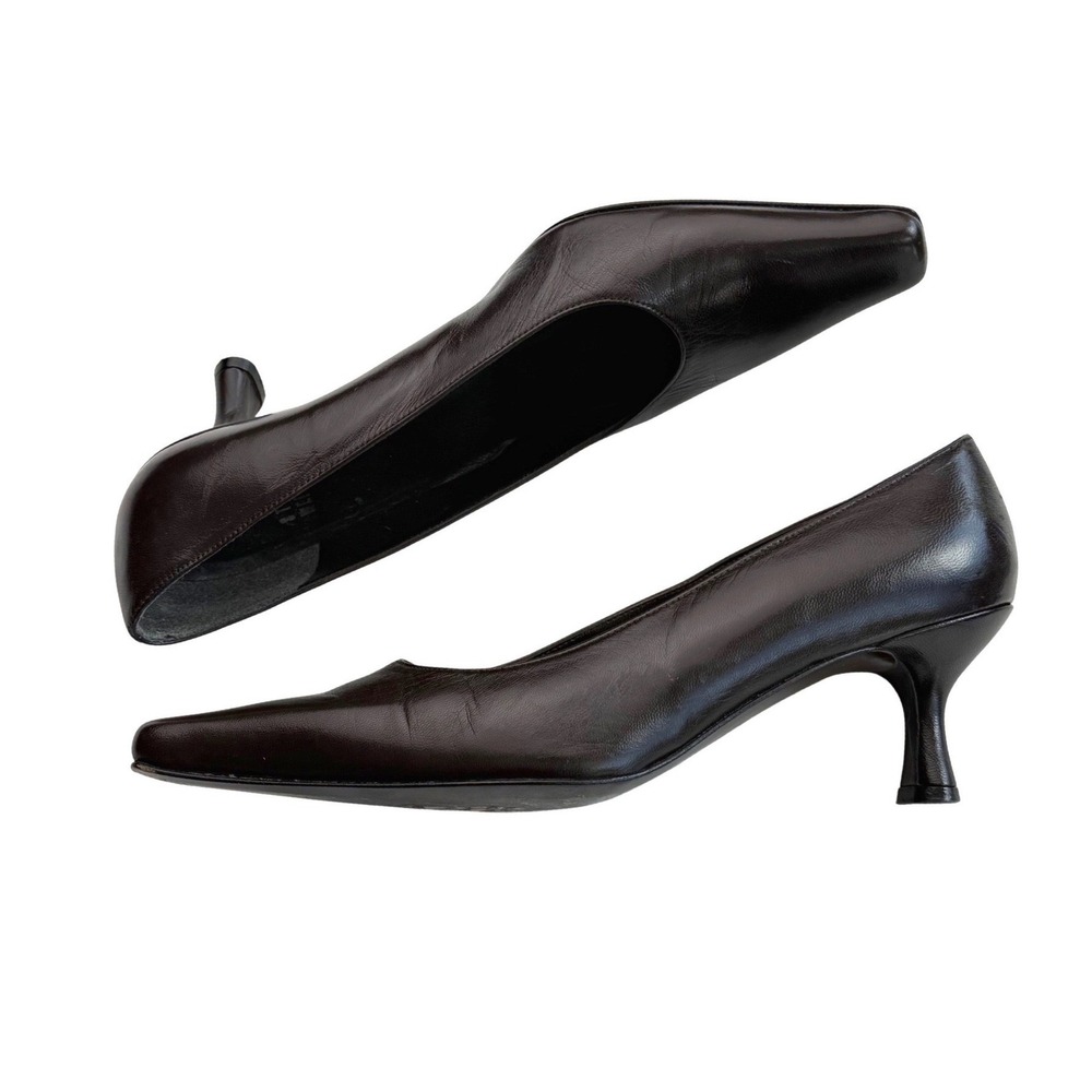 Stuart Weitzman Leather Square Toe Kitten Heel Office Siren 90s Minimalist 9.5